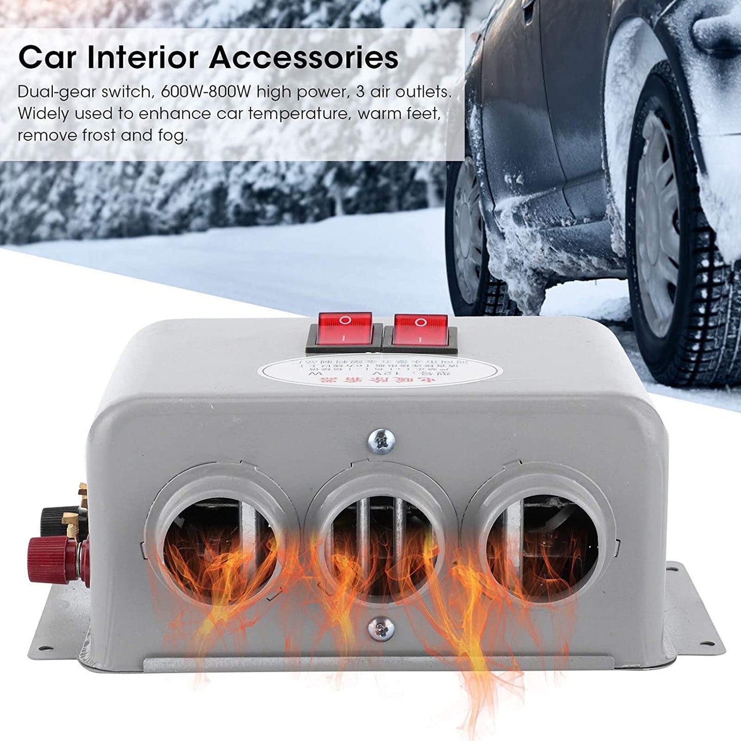 Car Heater Auto Interior Heater Fan 12V 600W‑800W Dual Gear Car Demister Winter Fast Heating Warmer Frost Removing Low Noise Car Windshield Defroster and Defogger for RV Vehicle Trucks Boat(80-100℃)