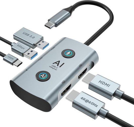 7-in-1 AI Laptop Docking Station with Dual Monitor  TOPOINT USB C Hub with AI Voice Transcription  Translation  Smart Office Tools  2 USB 3.0  100W PD for Home Office Remote Work Business Travel