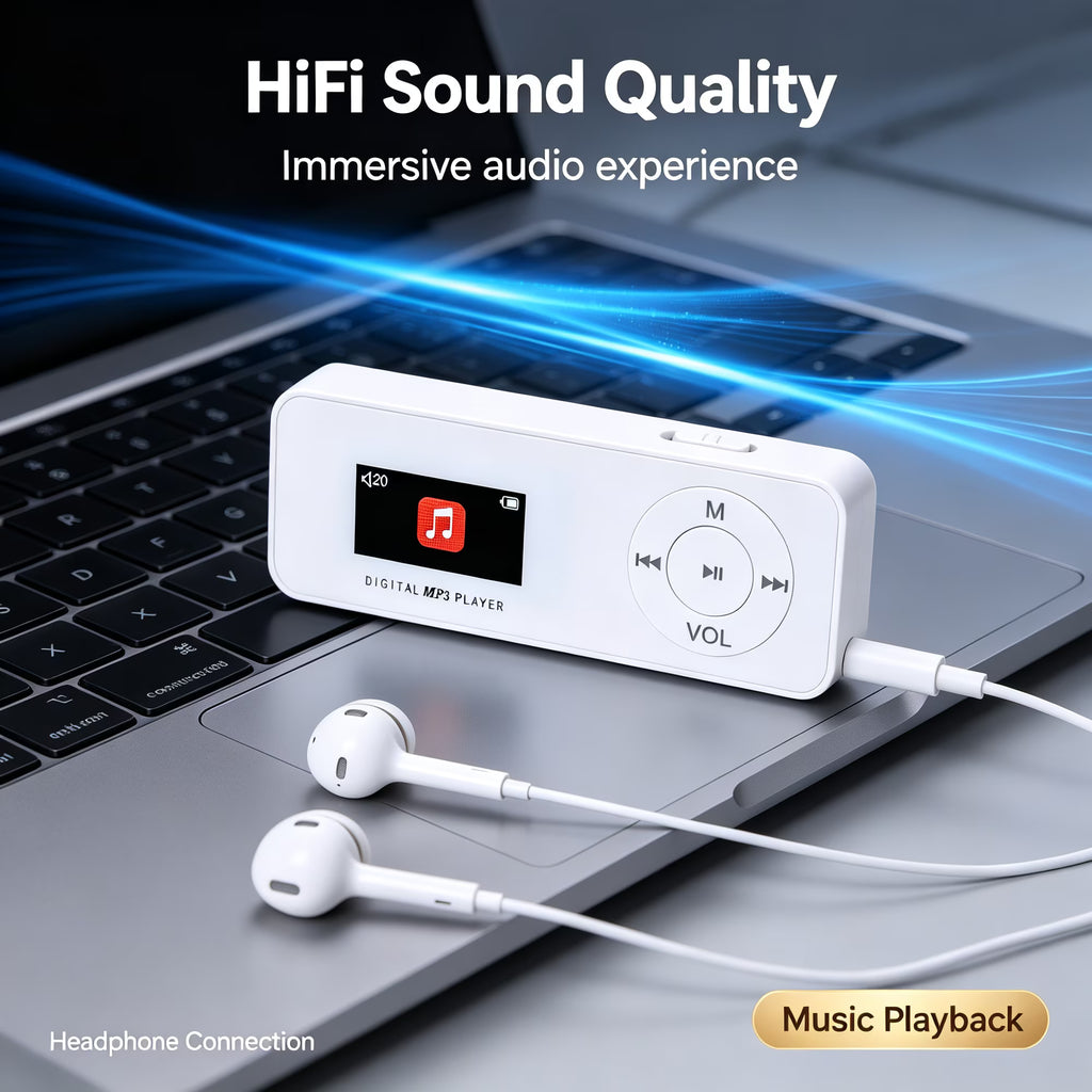 MUSICOZY Bluetooth MP3 Player with Built-in Speaker, 1.1 Inch Mini Digital Music Player, Portable Lossless Audio Player, Support TF Card, Voice Recorder, FM Radio for Students, Running, Travel