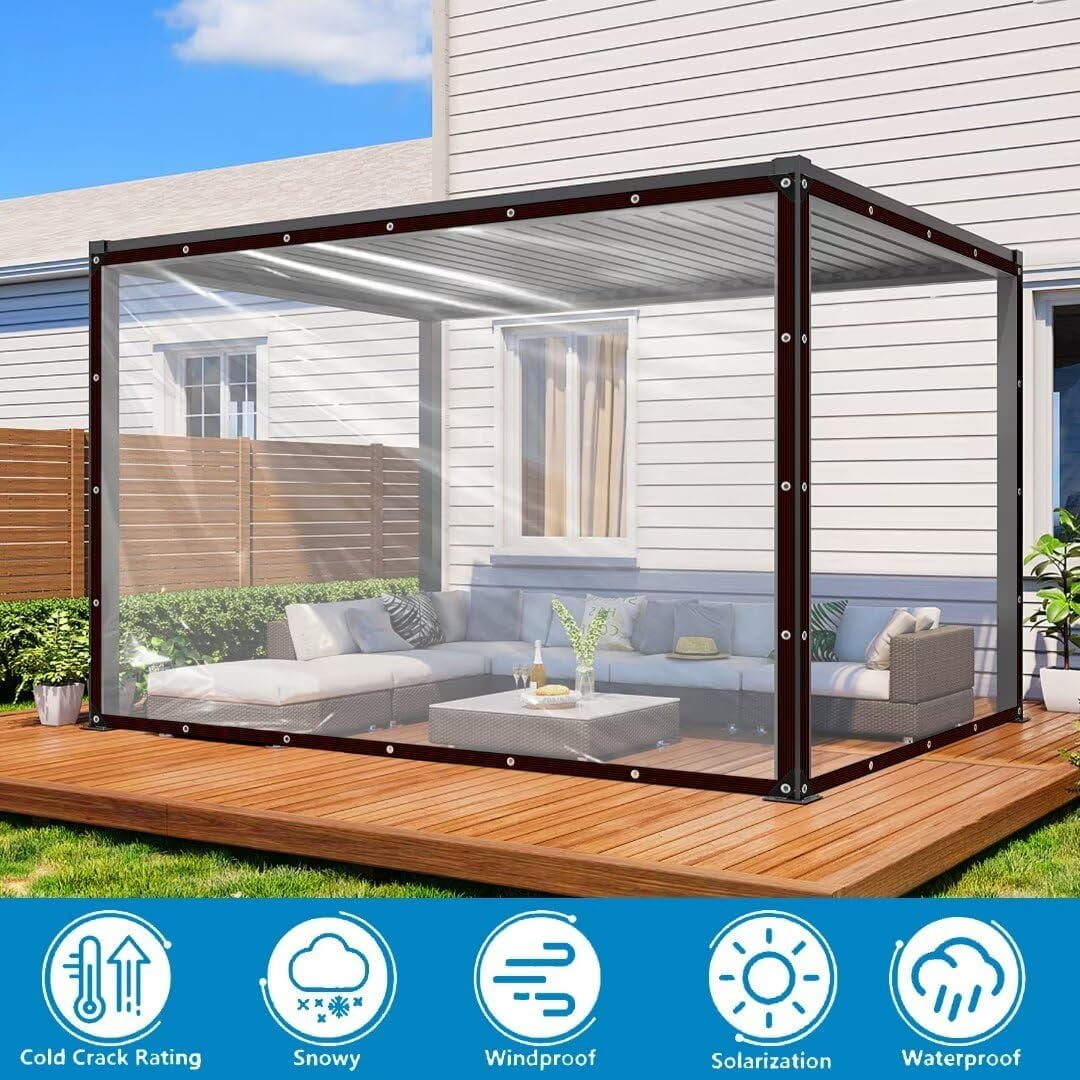Clear Waterproof Tarps with Grommets 7x10FT with 1 Rolls Ropes Clear Vinyl Tarp Heavy Duty Anti Tear Outdoor Clear Plastic Tarp Clear PVC Covering for Patio Henhouse Porch Canopy Plant Garden Camping