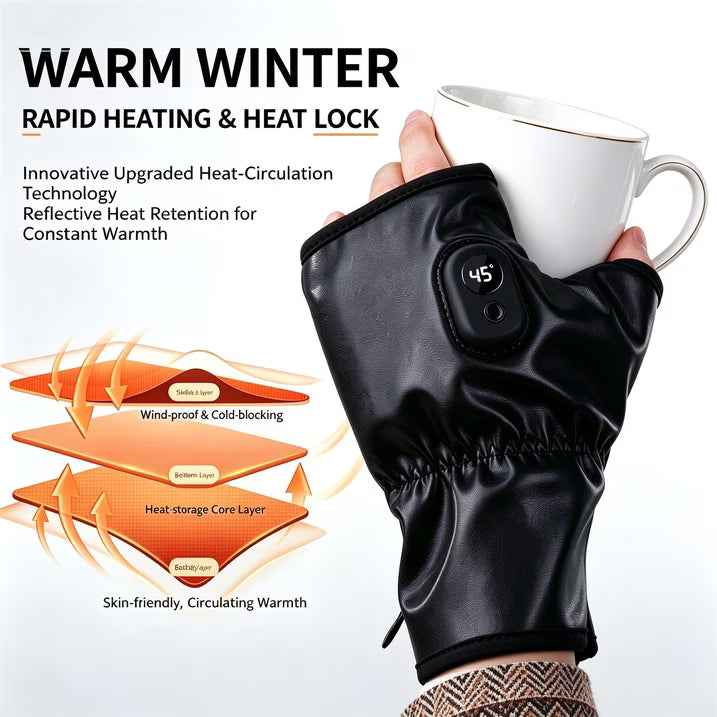 Heated Gloves Rechargeable-Smart Thermostatic Heated Fingerless Gloves Heat Up to 131℉,Portable Heating Glove with Digital Display,3 Temperature Settings for Hiking Skiing Cycling,Gifts for Women Man