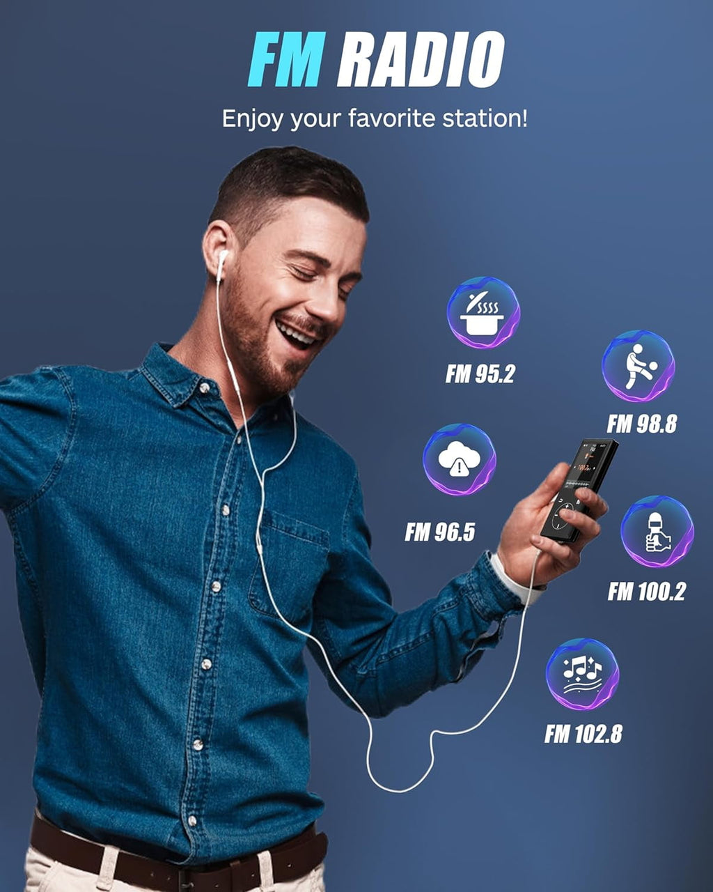 MUSICOZY 128GB MP3 Player with Bluetooth - Portable Mp3 Music Player with HiFi Speaker 2.4 Screen MP3 Player with Voice Recorder FM Radio Touch Buttons Support up to 256GB SD Card For Sports