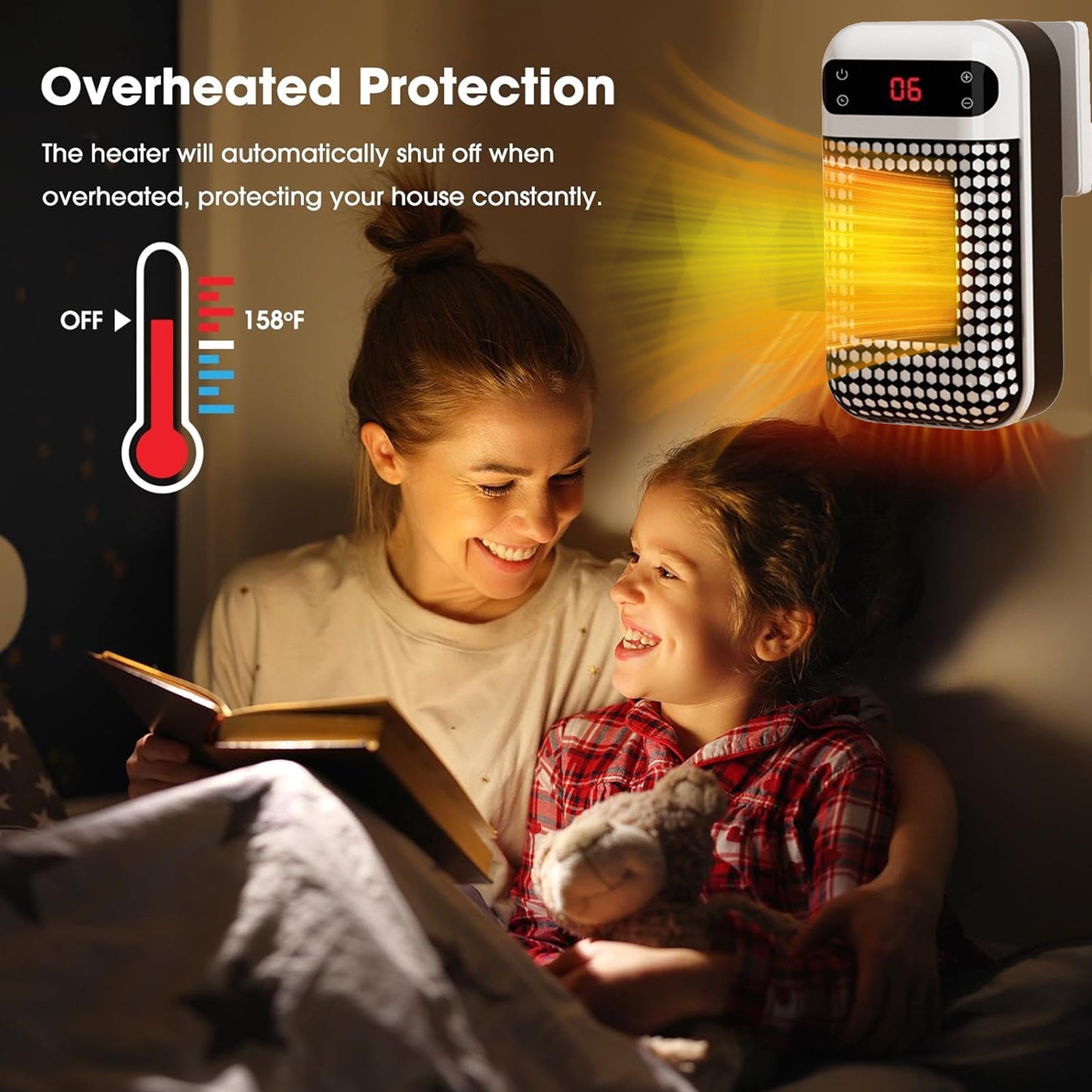 MUSICOZY Upgrade Smart Wall Space Heater 500W/800W Portable Electric Small Heater With Adjustable Thermostat and Timer Overheat Protection Safe Heater for Office Dorm Dog Room (White-500W)