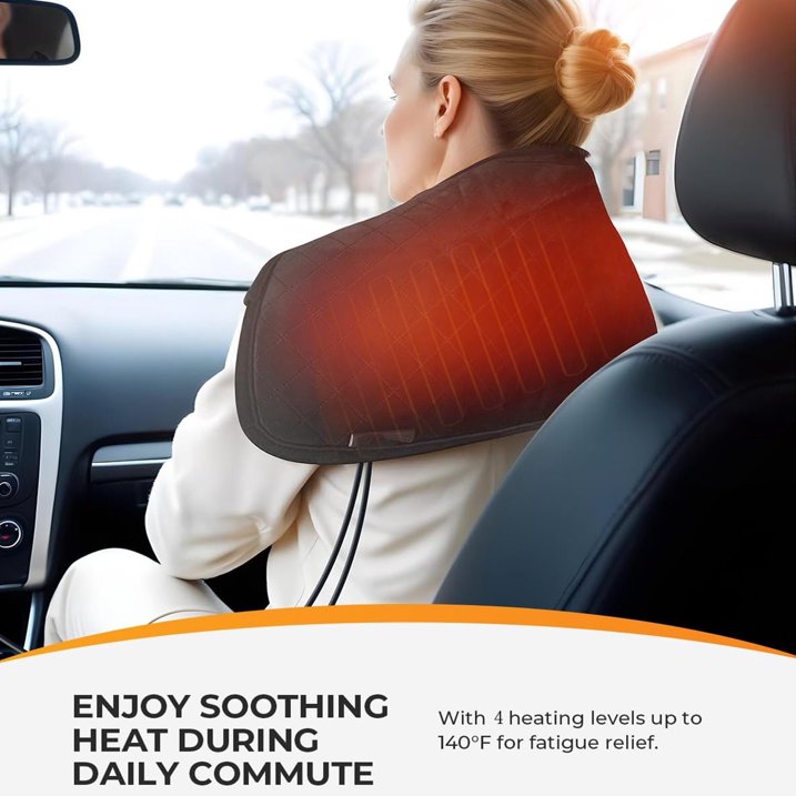 Car Heated Blanket for Back Pain Relief, 12V Car Electric Blanket with 4 Heat Setting,8 Auto-Off, AB-Sided Portable Mini Travel Heated Blanket for Women and Men, Christmas Gifts for Elderly People