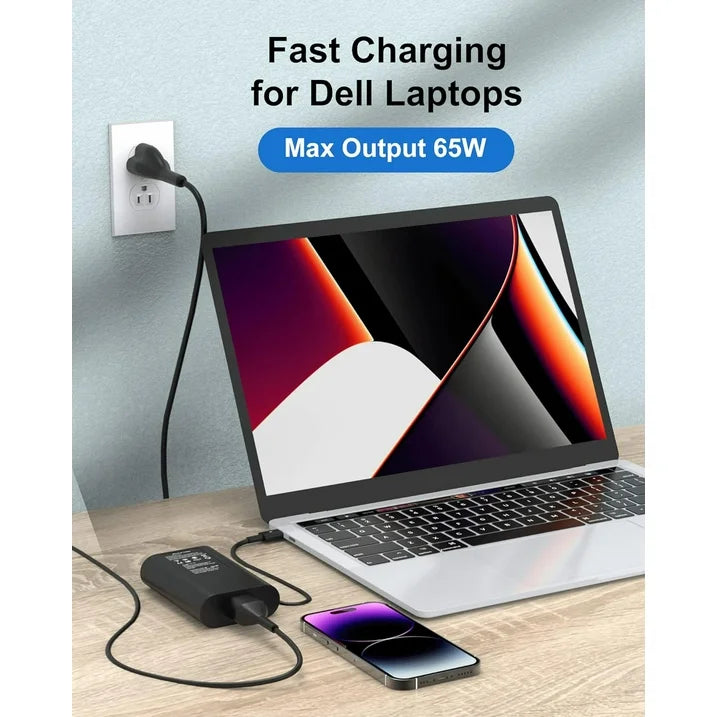 65W 60W Laptop Charger for Dell Laptop:Dell Latitude 5540 5420 5530 5430 7420 7430 7440 5550 5450 5440 3540 5520,for Dell Inspiron 14 7420 7425 2in1 XPS 13 Chromebook USB C AC Adapter Power Cord,11FT