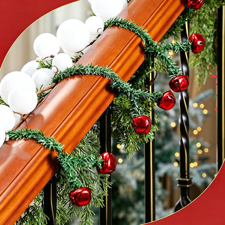 25 Pack Christmas Garland Ties with Bells, 20 Inch Decorative Twist Ties for Garland, Wreath, Stair Railing, Banister, Mantel, Front Door, Reusable Flexible Holiday Christmas Decorating Supplies, Red