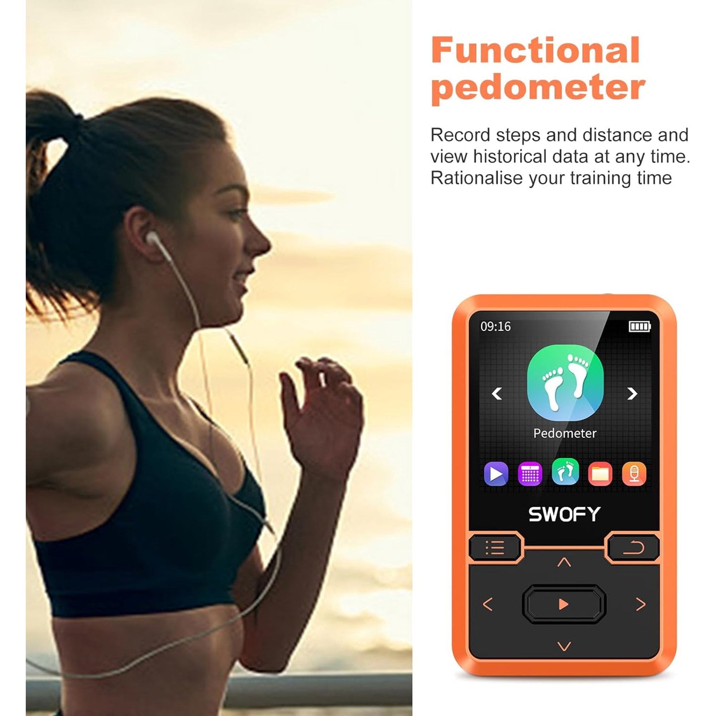 32GB MP3 Player with Bluetooth 5.0 Mini Clip Portable Wearable MP3 Player with FM Radio Recording Children s Music mp3 Player Mp3 Mp4 Player with Pedometer Music Player Support up to 128GB(Orange)