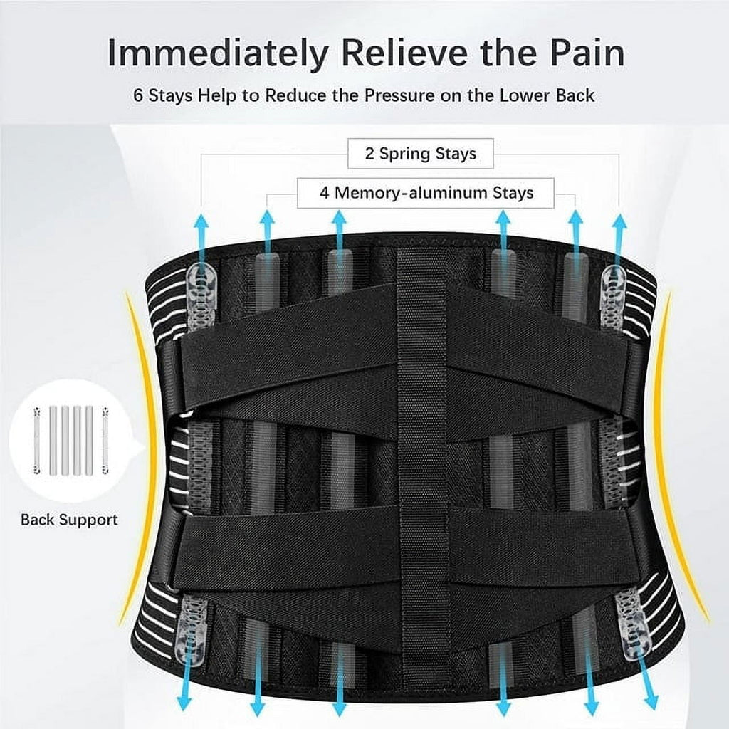 Back Braces for Lower Back Pain Relief with 6 Stays Breathable Back Support Belt for Men/Women for work Anti-skid lumbar support belt with 16-hole Mesh for sciatica(XL)