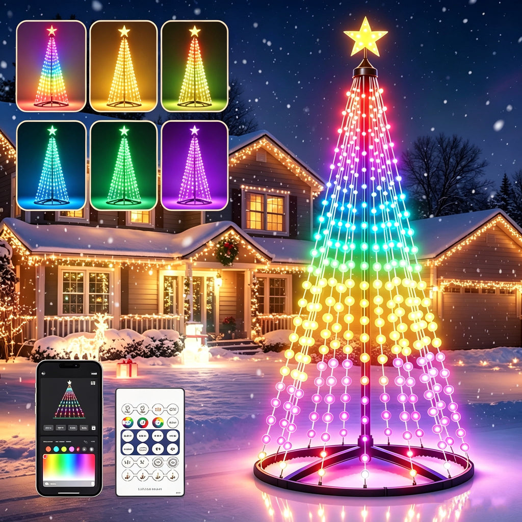 6FT Smart Christmas Tree Light IP65 RGB Christmas LED Lights 16 Mil Color Changing APP & Remote Control Music Sync Timer Group Control String Lights Xmas Decor Patio Beach Pool Cruise Party Gift