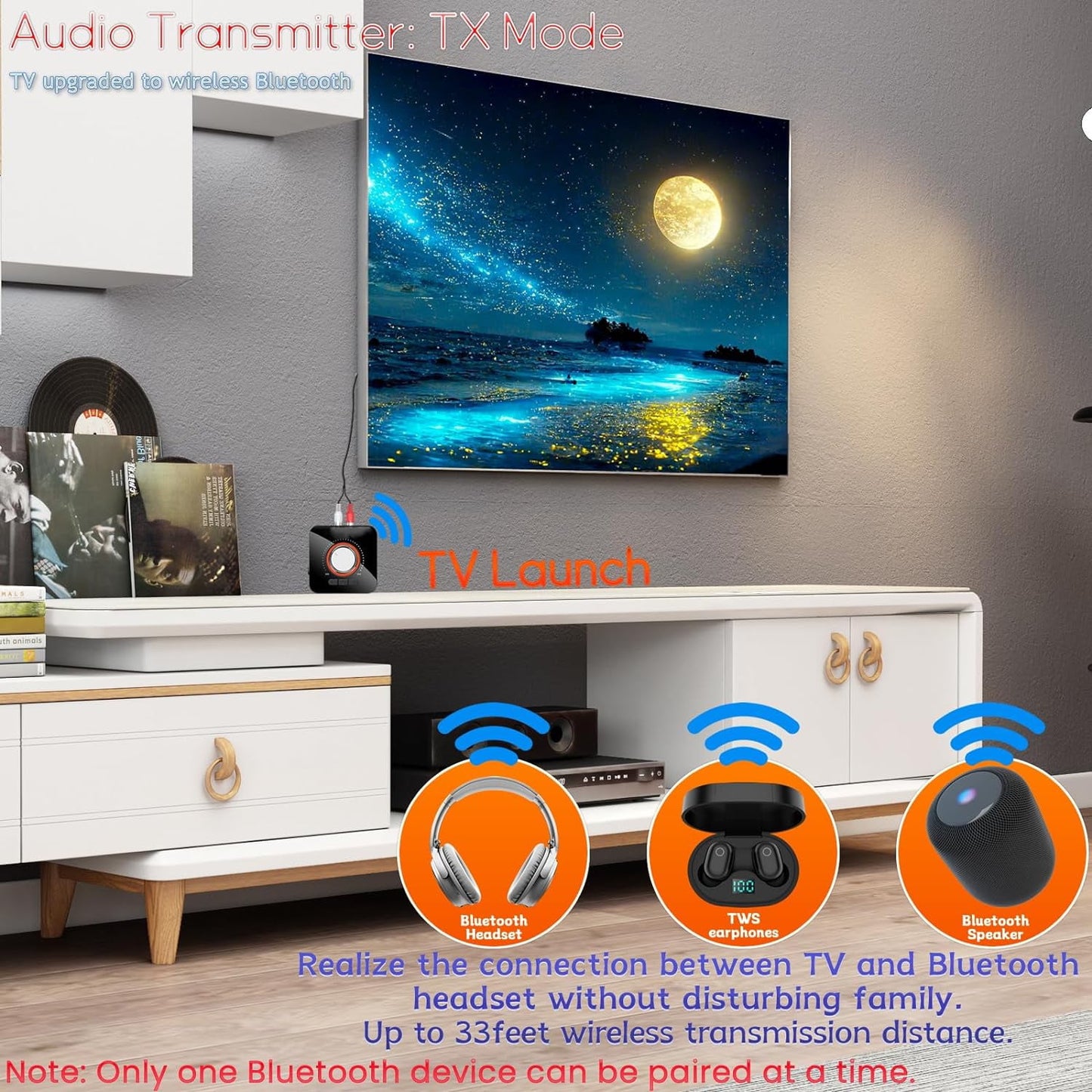 Bluetooth Audio Transmitter Receiver with Remote 5-in-1 Bluetooth 5.0 Adapter for TV Car CD PC Home Stereo Speaker Headset Support 3.5mm AUX RCA USB U Disk MP3/Micro SD TF Card Playback
