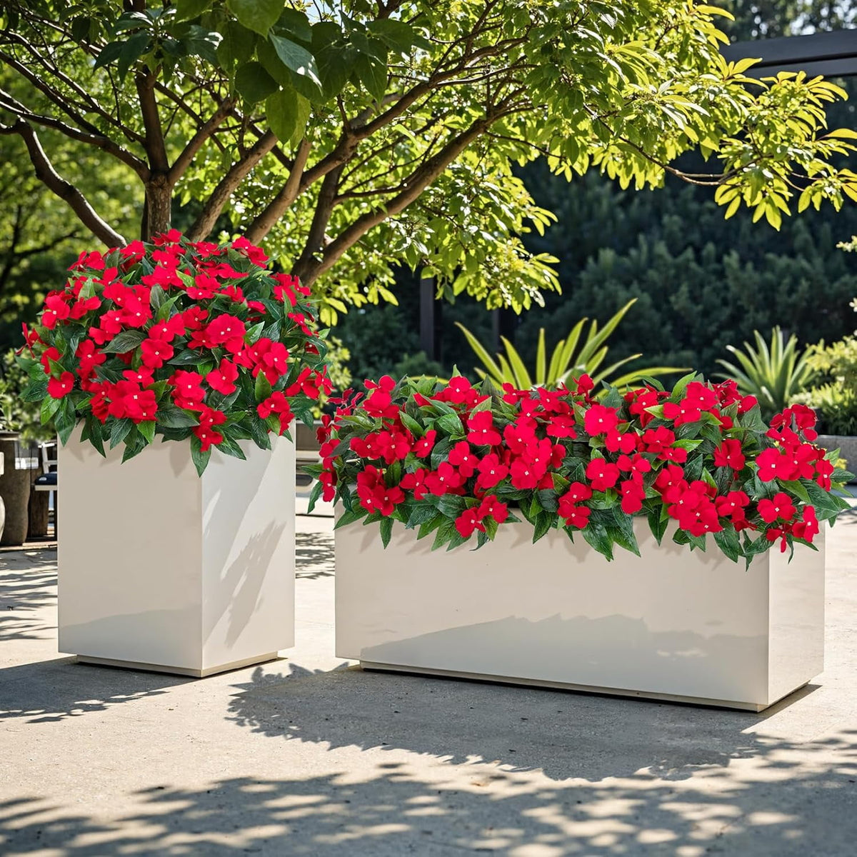 5 Pcs Artificial Flowers for Outdoors Silk Impatiens Flowers Bouquet Decorations Fake Faux Plants UV Resistant for Spring Summer Garden Porch Patio Window Box Balcony Planters Home Decor Red
