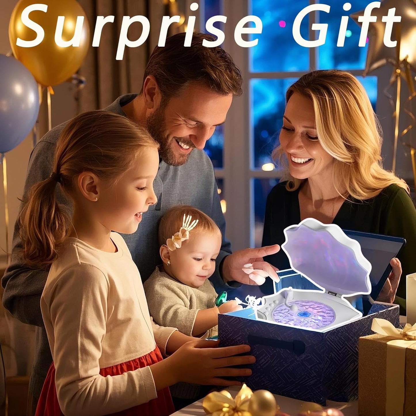 MUSICOZY Waves Vinyl Bluetooth Speaker with Mood Lamp Shell Ocean Wave Projector Light 7 Colors Waves Night Light for Bedroom Living Office (Purple)