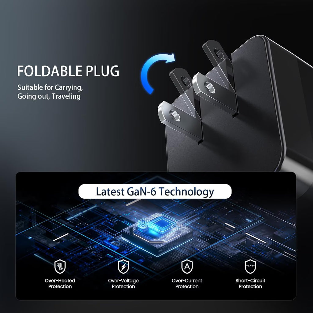 Retractable Charger, Type C Charger Fast Charging, 65W Retractable USB C Charger with Type-C Cable and QC18W PD30W Port, PD PPS Fast Charging Block with Foldable Plug Travel Essentials