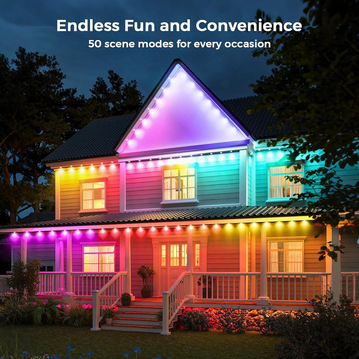 Permanent Outdoor Lights 197ft Smart RGBW Outdoor Eaves String Light with 72 LED Lights 16 Million Colors APP/Remote Control IP67 Waterproof Roof Lights for Holiday Halloween Christmas Party Decor