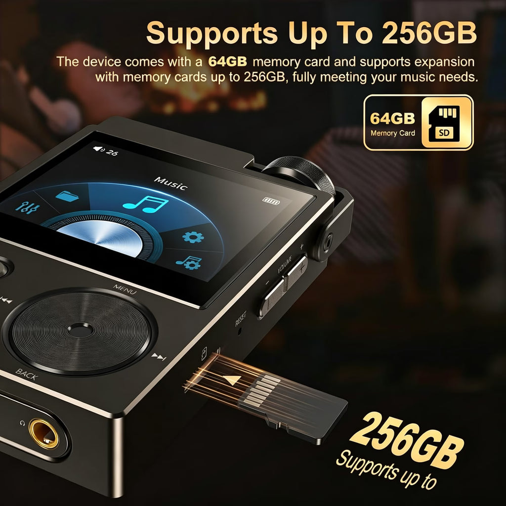 MUSICOZY HiFi MP3 Players, 64GB Lossless High-Resolution Digital Audio Music Player, Portable Audio Player, DSD DAC FLAC Player,192Khz/24bit, Audio Player for Music Enthusiast, Support up to 256GB