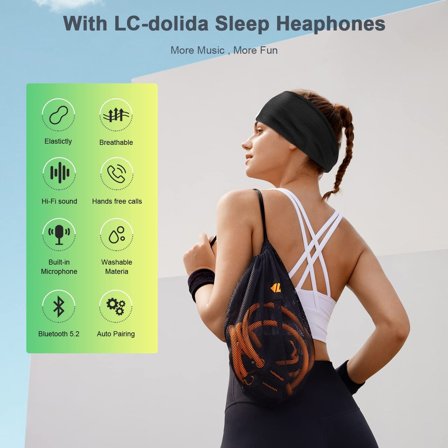 LC-dolida Sleep Headphones Bluetooth Headband  Headband Headphones Wireless Earphones Built in Speakers for Side Sleepers  Sleeping Headphones Sleep Earbuds