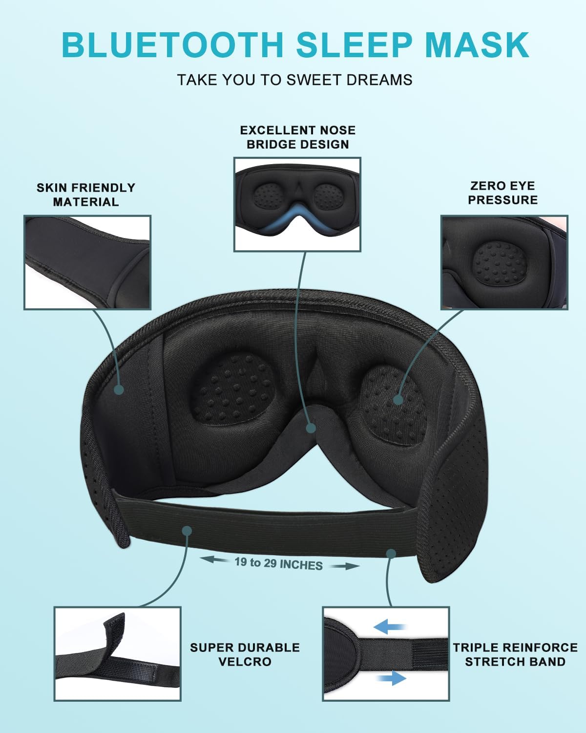 Sleep Headphones  3D Sleep Mask Bluetooth Wireless  Sleeping Headphones for Side Sleepers Sleep Eye Mask Music Weighted Sleeping Mask Meditation Gifts for Men Women (Black)