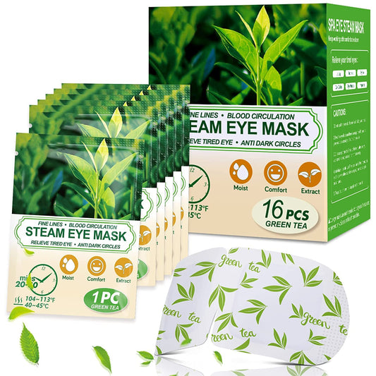 16 Packs Steam Eye Masks for Dry Eyes  Green Tea Warm Eye Mask  Relief Eye Fatigue Hot Sleep Eye Mask for Puffy Eyes Mask  Disposable Moist Heating Compress Pads for Sleeping  Self Heated Eye Mask