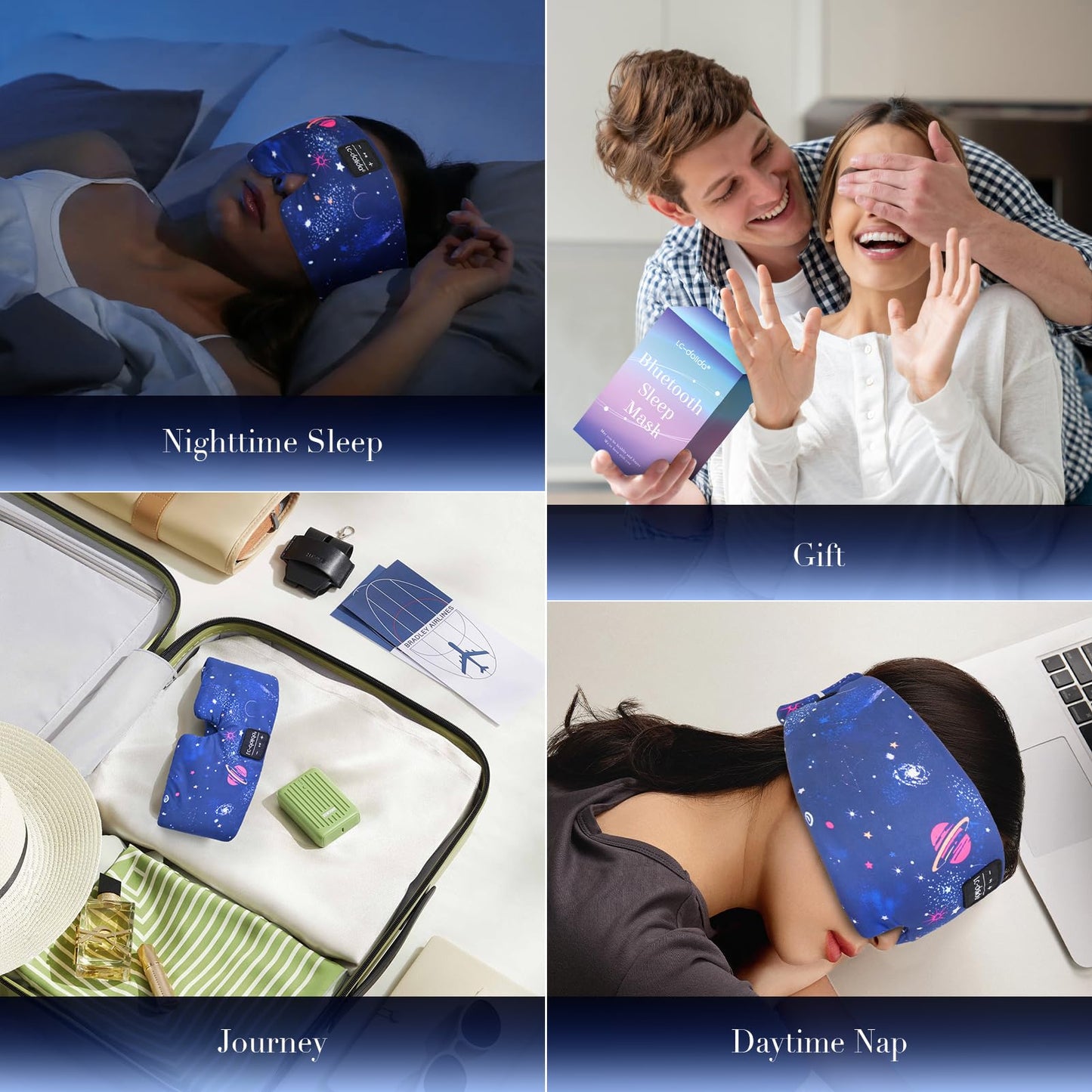 LC-dolida Sleep Mask with Bluetooth Headphones  Silk Eye Mask for Sleeping Side Sleepers  5.4 Bluetooth Silk Sleep Mask Headphones for Women Men with Thin Speaker  Blackout  Cooling  Comfort