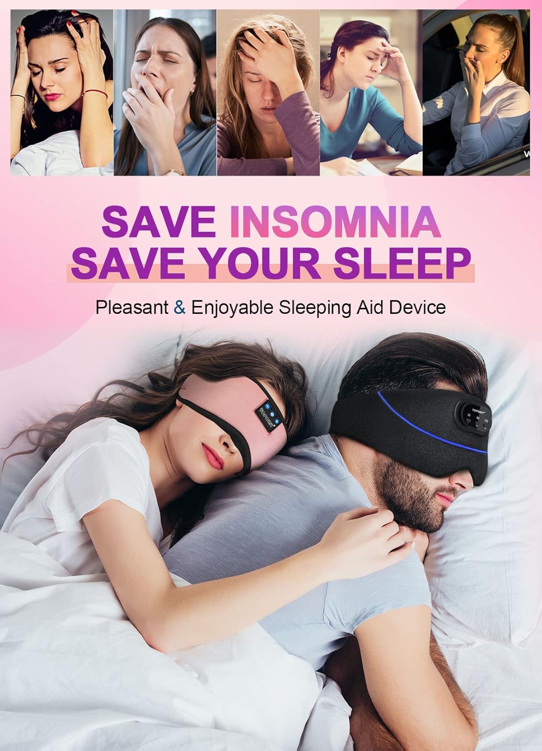 TOPOINT Sleep Mask Headphones Bluetooth 5.2 Wireless  Blackout Eye Mask for Women Men Sleeping Travel Meditation Gifts Cool Gadgets with Speakers Music Microphone  Noise Canceling Ear Plugs  USB C