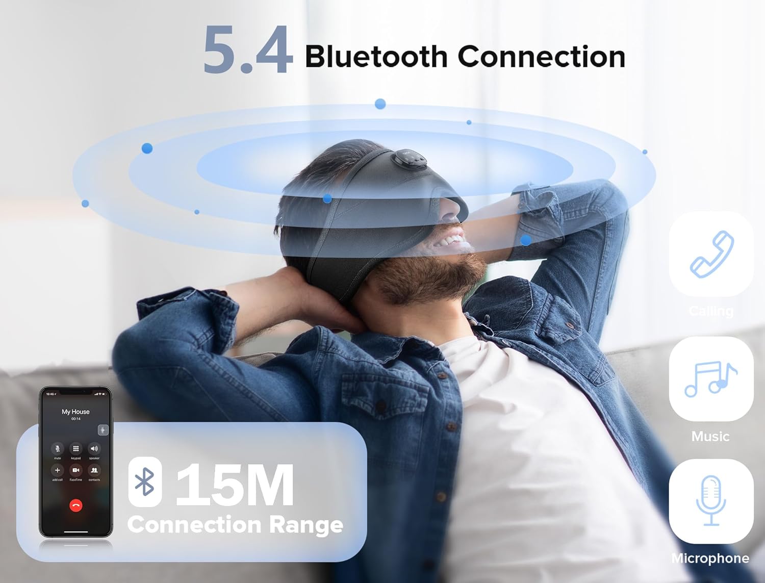 Sleep Mask with Bluetooth Headphones  3D Eye Mask for Sleep Headphones with White Noise  Total Blackout  5.4 Bluetooth  Timer  14 Hours for Women Men  Travel  Meditation  Nap