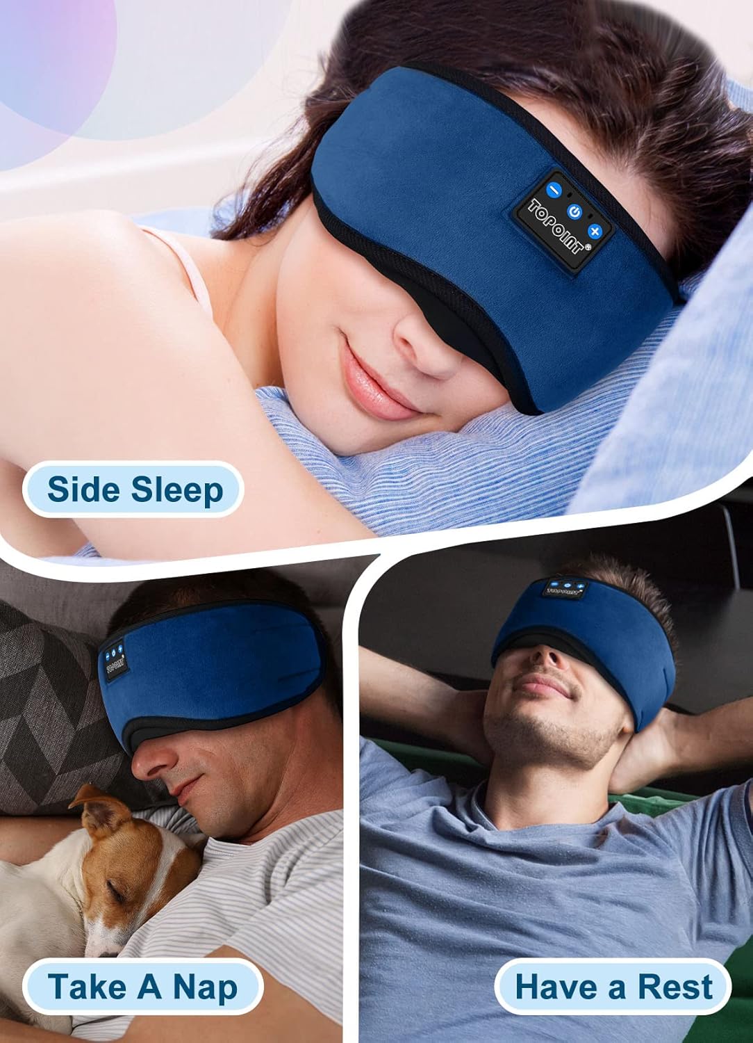 TOPOINT Sleep Headphones  Sleeping Headphones Bluetooth Sleep Mask with Bluetooth Headphones  Aid Sleep Light Blackout Sleeping Eye Mask Headphones for Sleeping Side Sleepers Men Women Girls