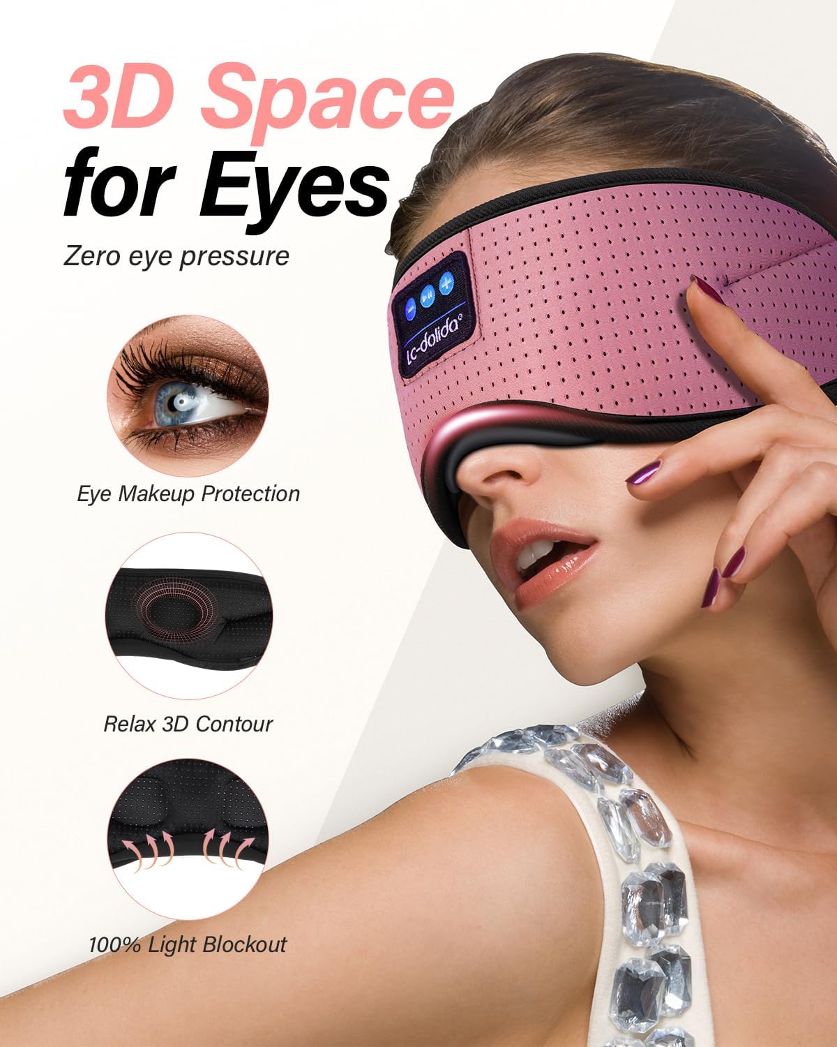 LC-dolida Sleep Headphones  White Noise Bluetooth Sleep Mask 3D Wireless Eye Mask Sleeping with Timing  Sleep Mask with Bluetooth Headphones for Side Sleepers Travel Yoga