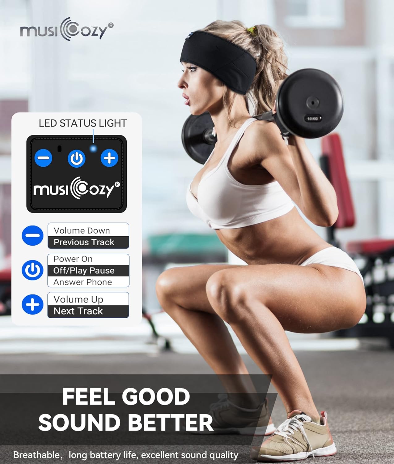 MUSICOZY Sleep Headphones Bluetooth 5.2 Headband  Sports Wireless Earphones Sweat Resistant Earbuds Sleeping Headphone