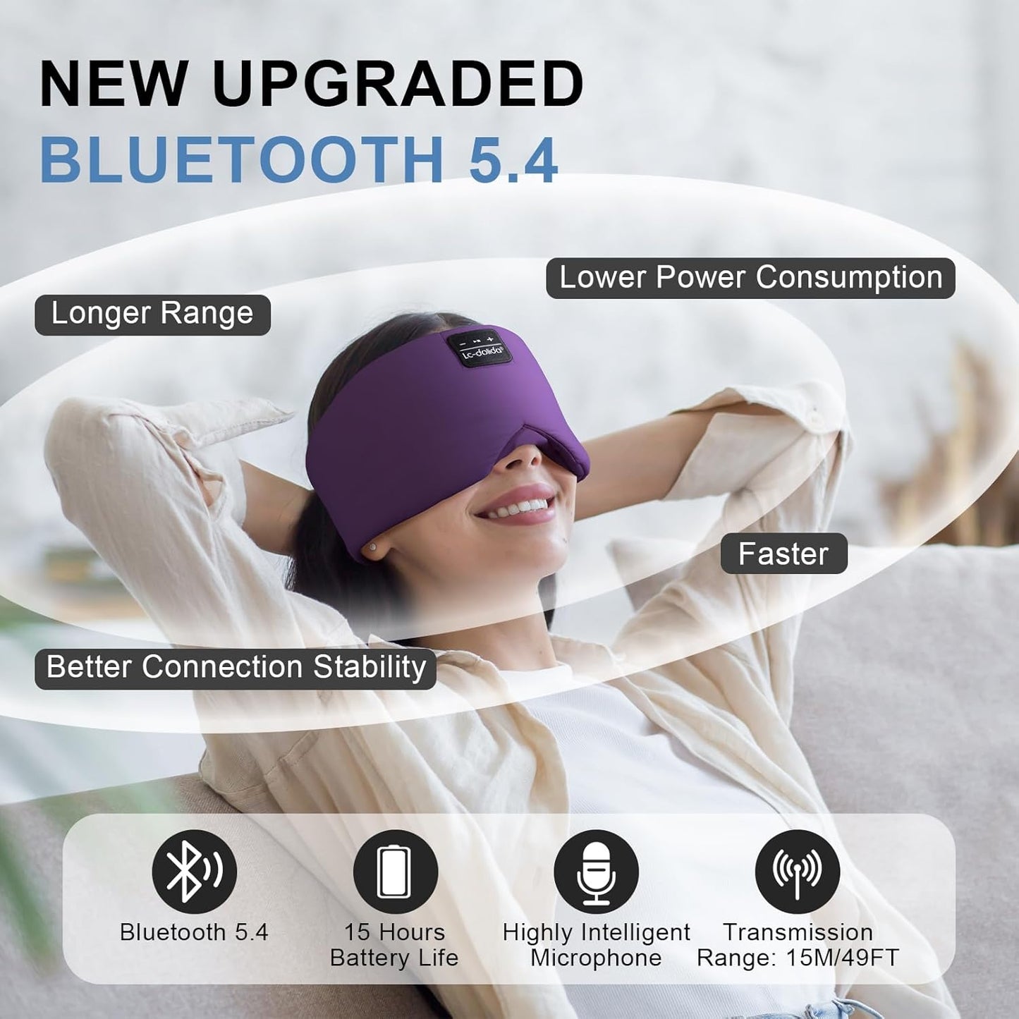 LC-dolida Sleep Mask with Bluetooth Headphones  Ice Silk Sleep Mask with Bluetooth 5.4  Total Blackout Eye Mask for Sleeping  Soft Sleep Mask for Women Men  All Night Sleep  Travel(Purple)