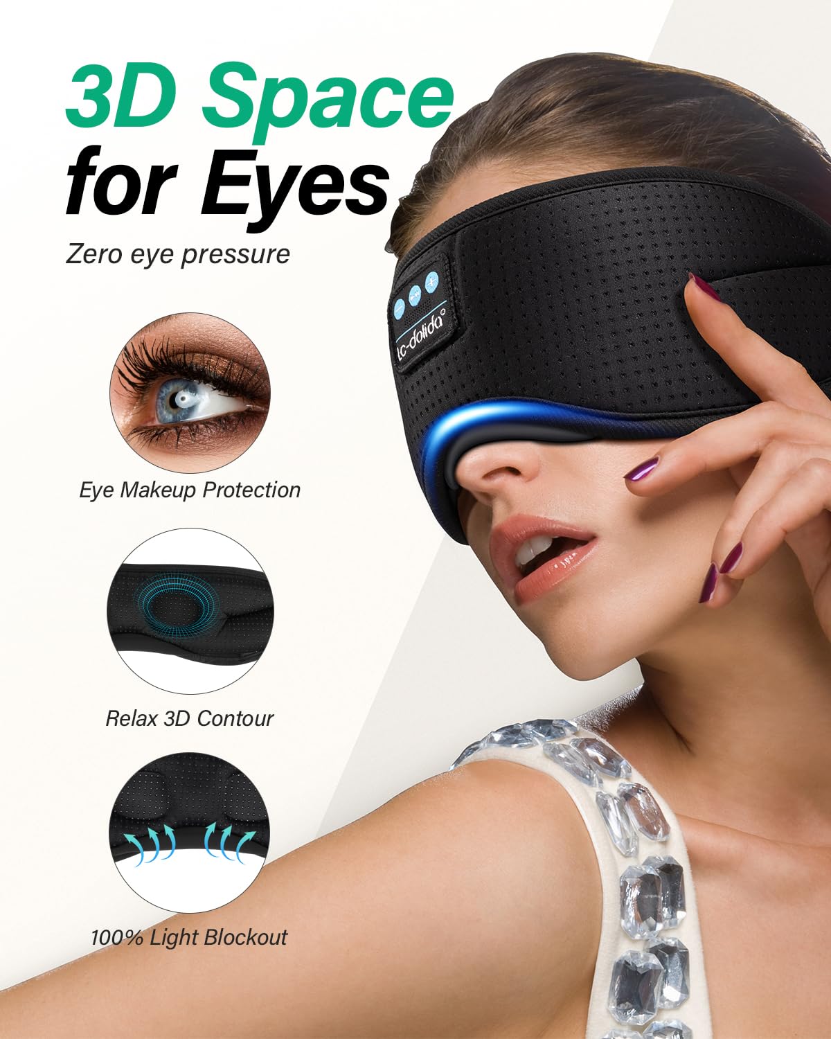 Sleep Headphones  White Noise Bluetooth Sleep Mask 3D Wireless Eye Mask Sleeping with Timing  Sleep Mask with Bluetooth Headphones for Side Sleepers