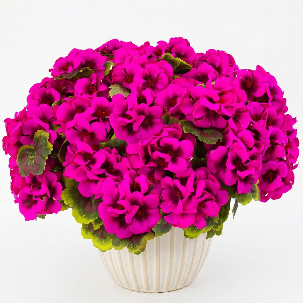 XEAZON Artificial Fake Flowers for Outdoors Decoration 6 Bundles Silk Geraniums Flower UV Resistant Look Real Faux Plants for Spring Summer Garden Porch Patio Window Box Balcony Planters Home Decor