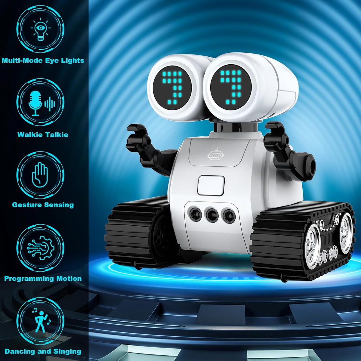 Robot Toys for 3 Years Boys Girls- Robots with Walkie Talkie Function Gesture Sensing Flexible Head & Arms Programming Motion Dance Moves Music & LED Eyes Kids Remote Control Robot Toys Gifts