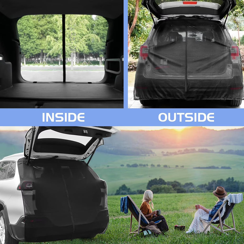 Car Camping Tailgate Mesh Screen for SUV, Magnetic Car Tailgate Mosquito Net with Zipper, Universal SUV/MPV Tailgate Back Door Mosquito Net Car Camping Essentials (58" L x 57" H, Black)