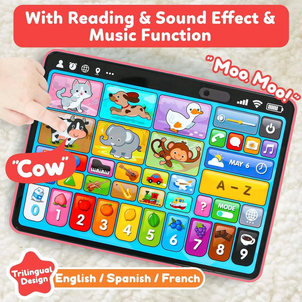 Learning Tablet for Toddlers 1-3 Trilingual Learning Toys–New Version Educational Toy with Sounds&Speech Therapy–Early Development Gifts for 1 Year Old Boys Girls Ages 12-18 Months to 2-3 Years Gift