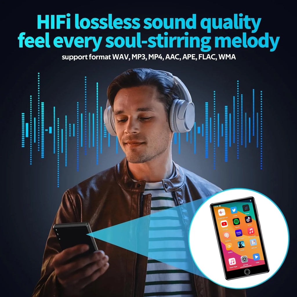 Upgraded 160GB MP3 Player with Bluetooth and WiFi Android 14 OS MP3 & MP4 Players with 4 Touchscreen and Speaker 3GB RAM & 32GB ROM 2500mAh Music Player with Spotify Audible Amazon Music Play Store