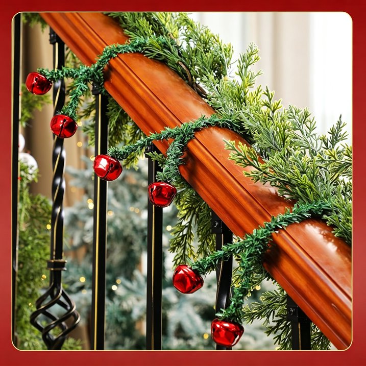 25 Pack Christmas Garland Ties with Bells, 20 Inch Decorative Twist Ties for Garland, Wreath, Stair Railing, Banister, Mantel, Front Door, Reusable Flexible Holiday Christmas Decorating Supplies, Red