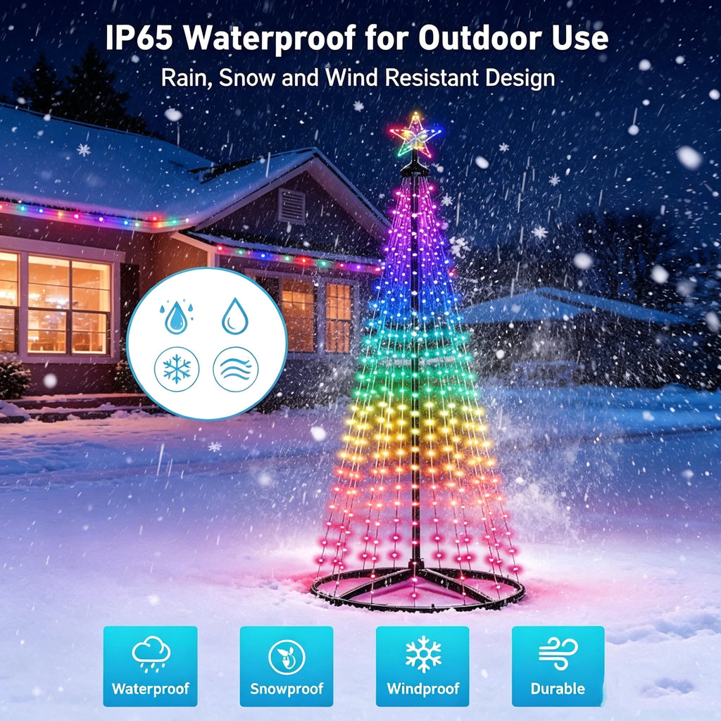 5FT Smart Christmas Tree Light IP65 RGB Christmas LED Lights 16 Mil Color Changing APP & Remote Control Music Sync Timer Group Control String Lights Xmas Decor Patio Beach Pool Cruise Party Gift