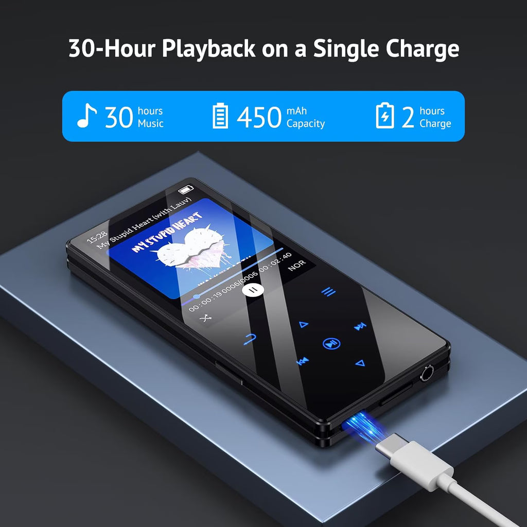 MUSICOZY 32GB MP3 Player with Bluetooth 5.3,Music Player Features HD Speaker, Earphone,2.4" Touch Buttons Screen with FM Radio Voice Recorder E-Book HiFi Sound,Support up to 128GB for Walking,Running