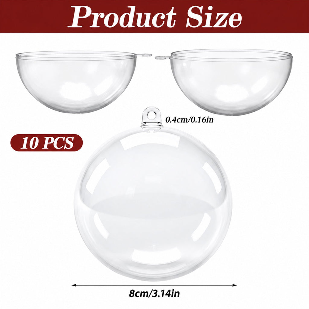 10 Pack Clear Fillable Ornaments Balls for Crafts, Clear Fillable Christmas Ornaments Balls, 3.15" Large Plastic Ornaments Balls for Christmas, Holiday, Wedding, Party, Home Decor