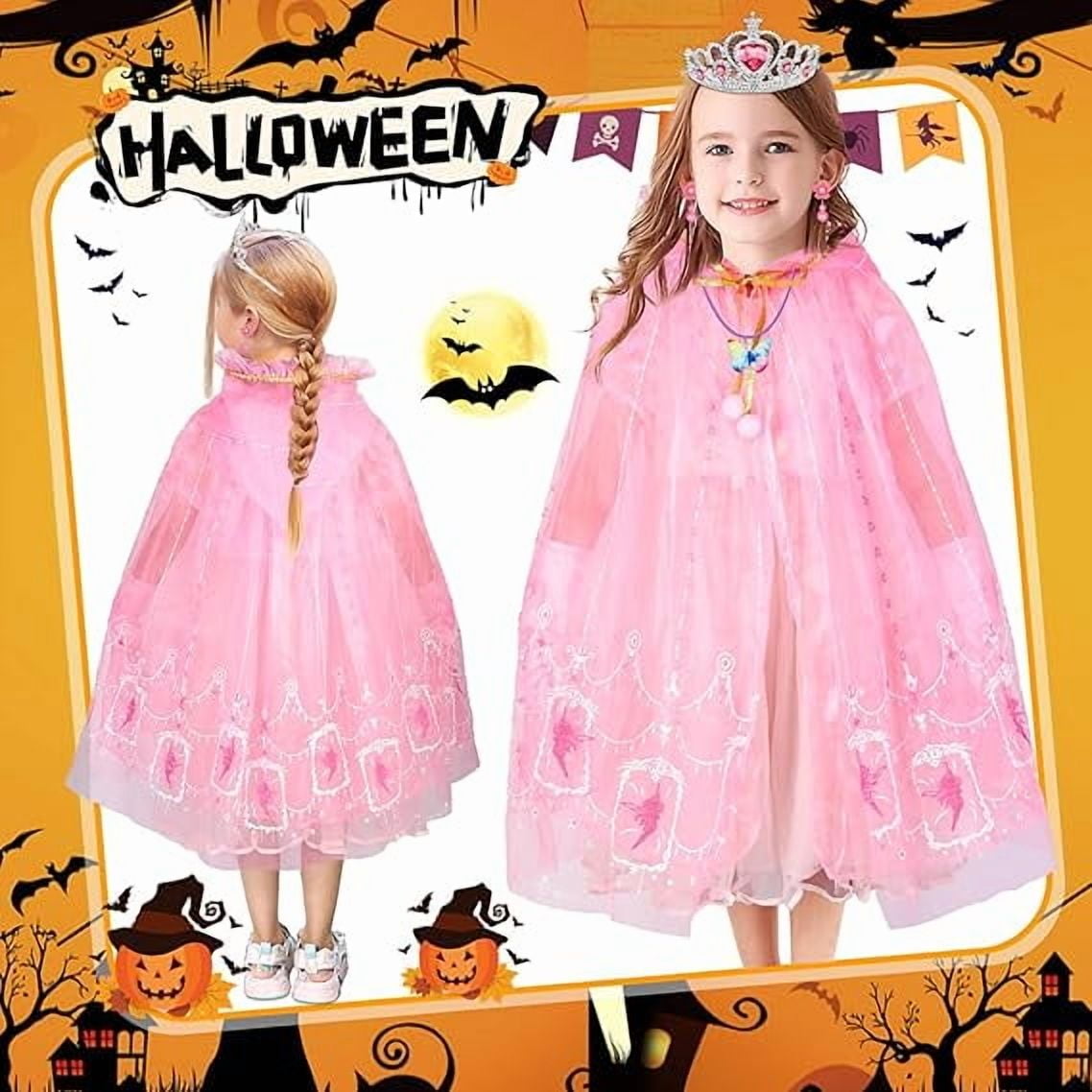 Princess Dress up Toys for Girls kids Costume Props for Halloween Christmas Little Girls Princess Cape Sets Princess Costume Set with crown Jewelry Gloves Magic Wand for Girls 4-7 Year Old Gifts
