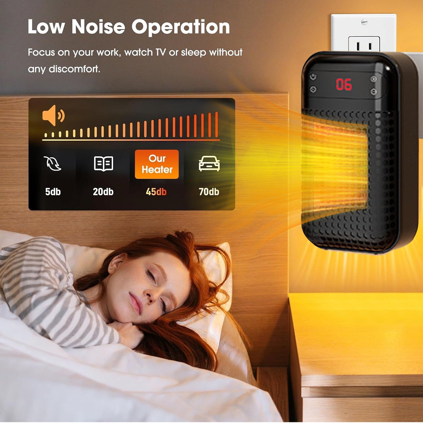 MUSICOZY Upgrade Smart Wall Space Heater 500W/800W Portable Electric Small Heater With Adjustable Thermostat and Timer Overheat Protection Safe Heater for Office Dorm Dog Room (Black-500W)