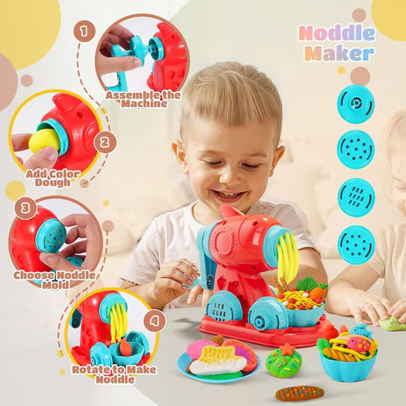 Playdough Sets for Kids, 3 in 1 Color Dough Kitchen Creations Set with Ice Cream Hamburger Noodle Maker Toy, Preschool Pretend Play Toys, Birthday Christmas Gifts for Boys Girls Toddlers Ages 3+