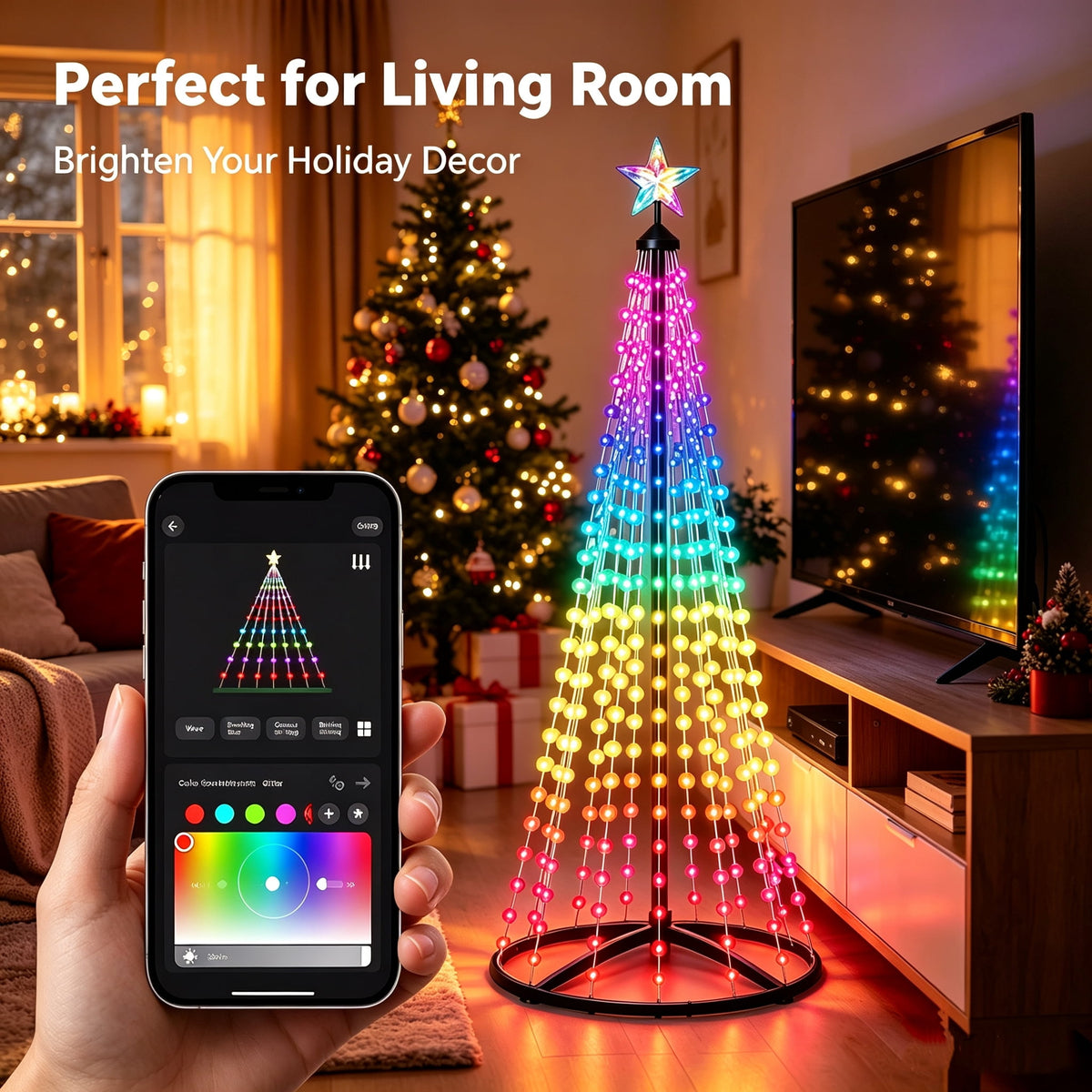 6FT Smart Christmas Tree Light IP65 RGB Christmas LED Lights 16 Mil Color Changing APP & Remote Control Music Sync Timer Group Control String Lights Xmas Decor Patio Beach Pool Cruise Party Gift