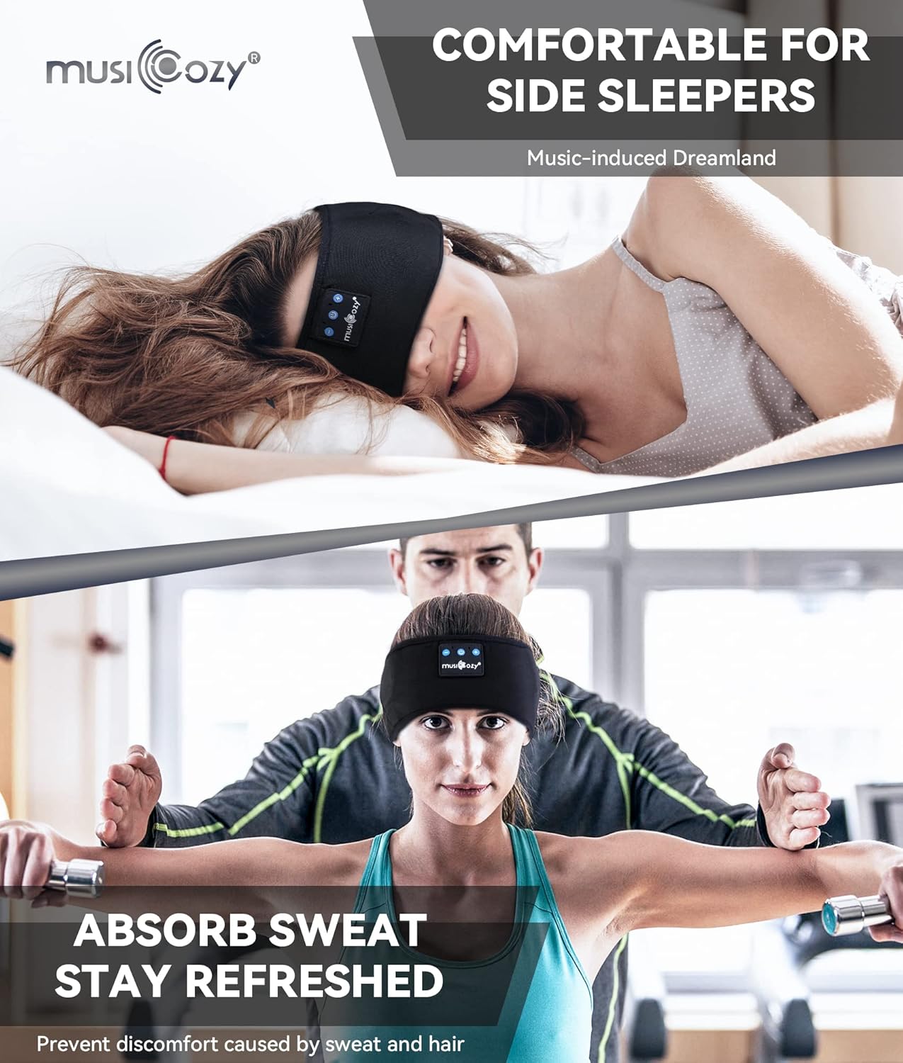 MUSICOZY Sleep Headphones Bluetooth 5.2 Headband  Sports Wireless Earphones Sweat Resistant Earbuds Sleeping Headphone