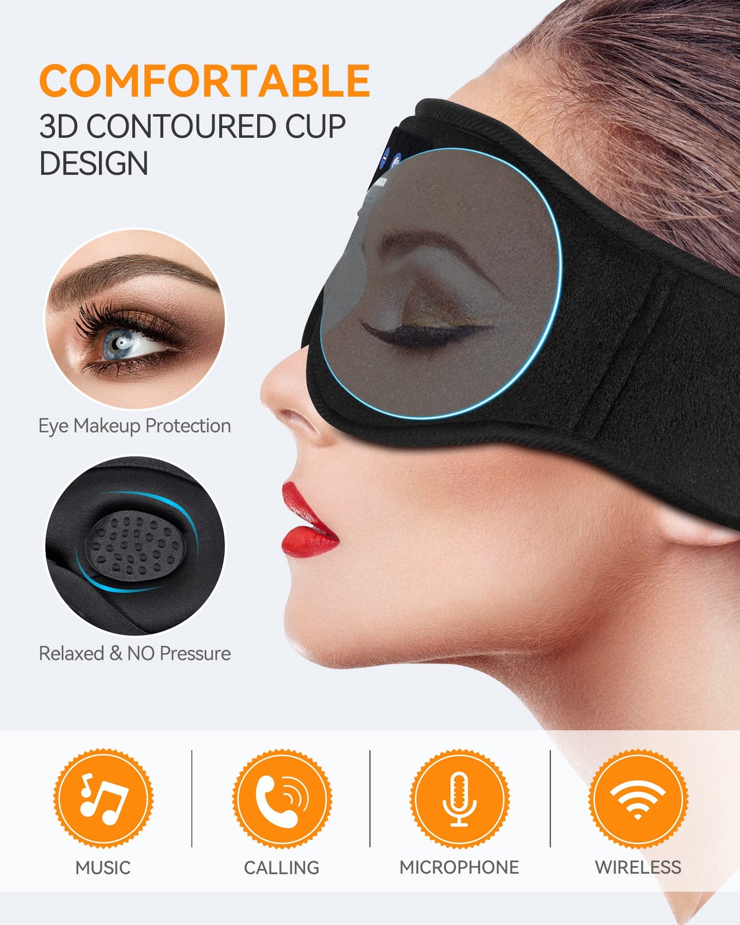 MUSICOZY 3D Bluetooth Sleep Mask with Headphones  Wireless Music Sleep Headband Eye Mask for Side Sleepers