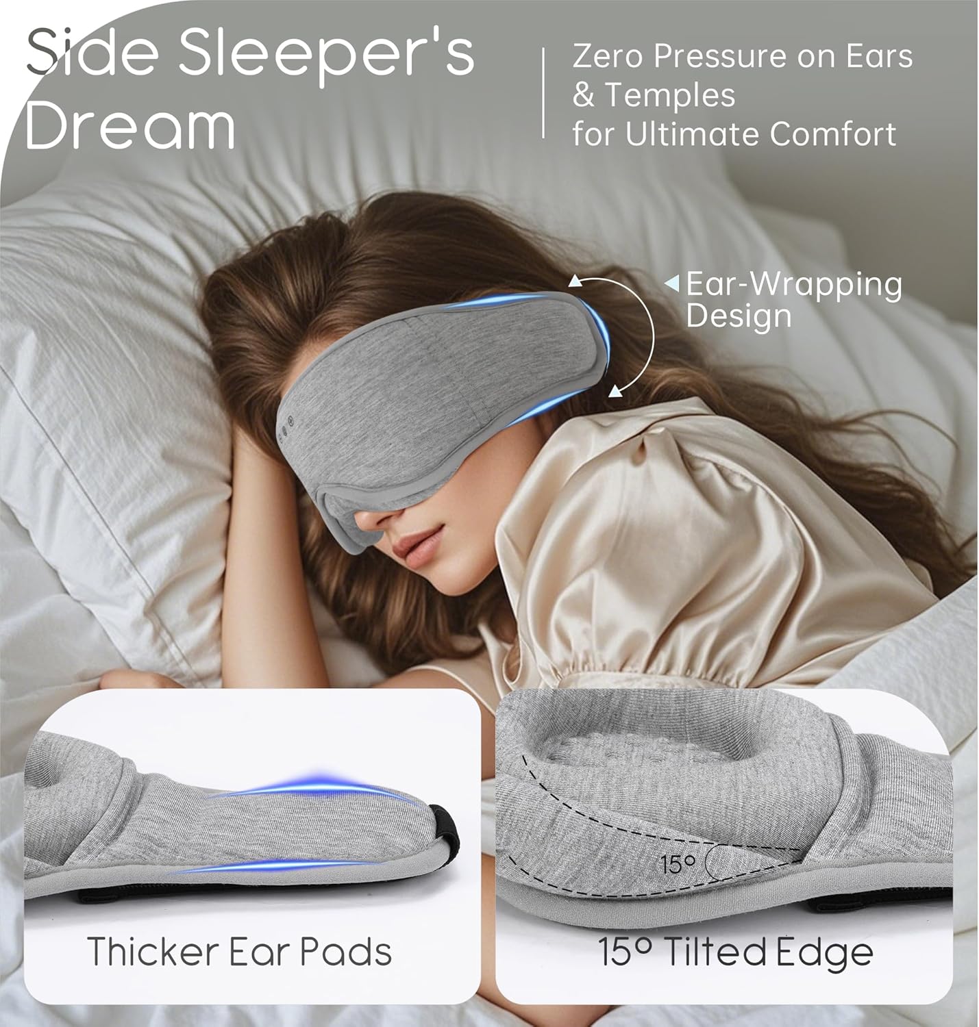 Sleep Mask with Headphones Bluetooth 5.4  TOPOINT 3D Eye Mask Blackout with Soft Bamboo Cotton for Side Sleepers Women Men  Sleep Headphones Earphones HD Speaker Microphone for Travel Meditation Gift