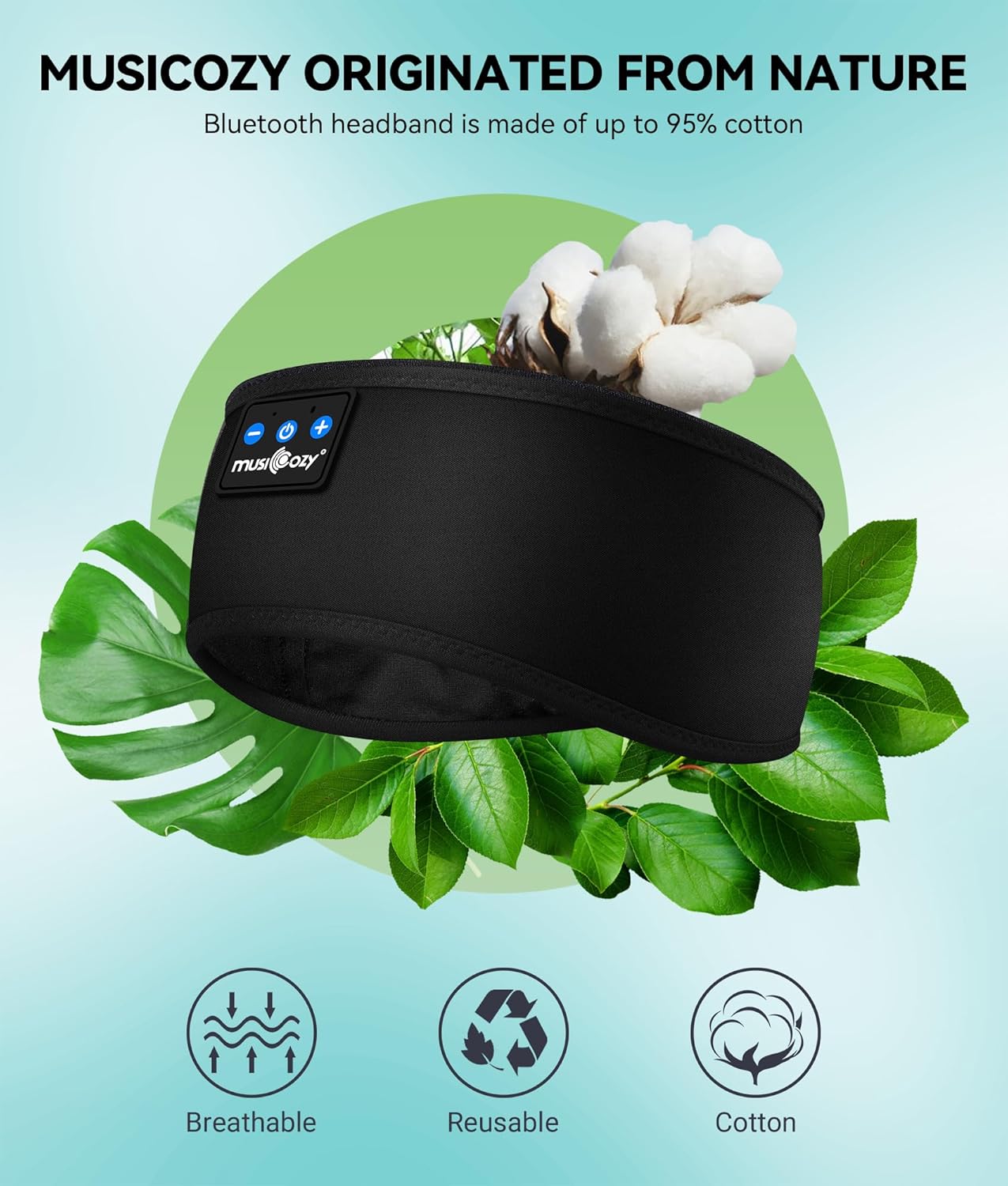 MUSICOZY Sleep Headphones Bluetooth 5.2 Headband  Sports Wireless Earphones Sweat Resistant Earbuds Sleeping Headphone