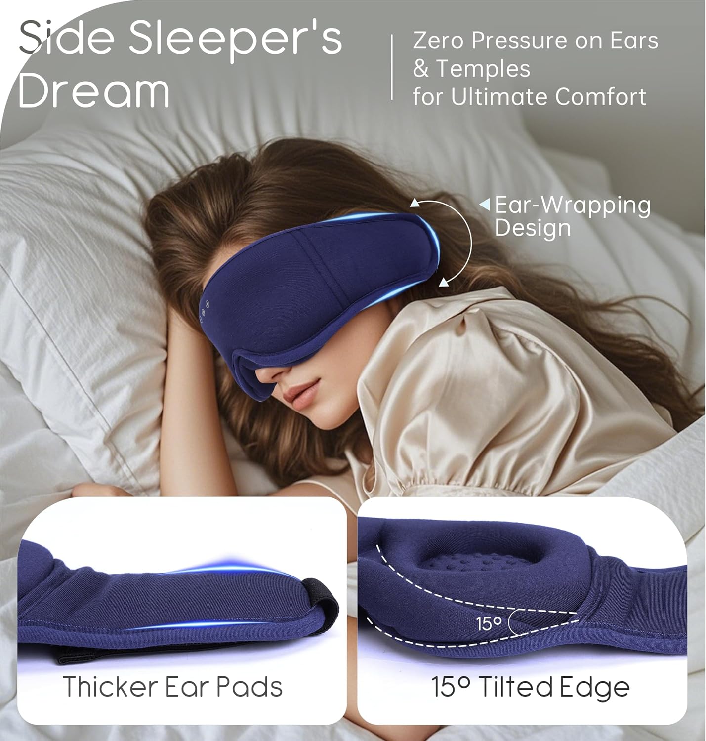 Sleep Mask with Headphones Bluetooth 5.4  TOPOINT 3D Eye Mask Blackout with Soft Bamboo Cotton for Side Sleepers Women Men  Sleep Headphones Earphones HD Speaker Microphone for Travel Meditation Gift