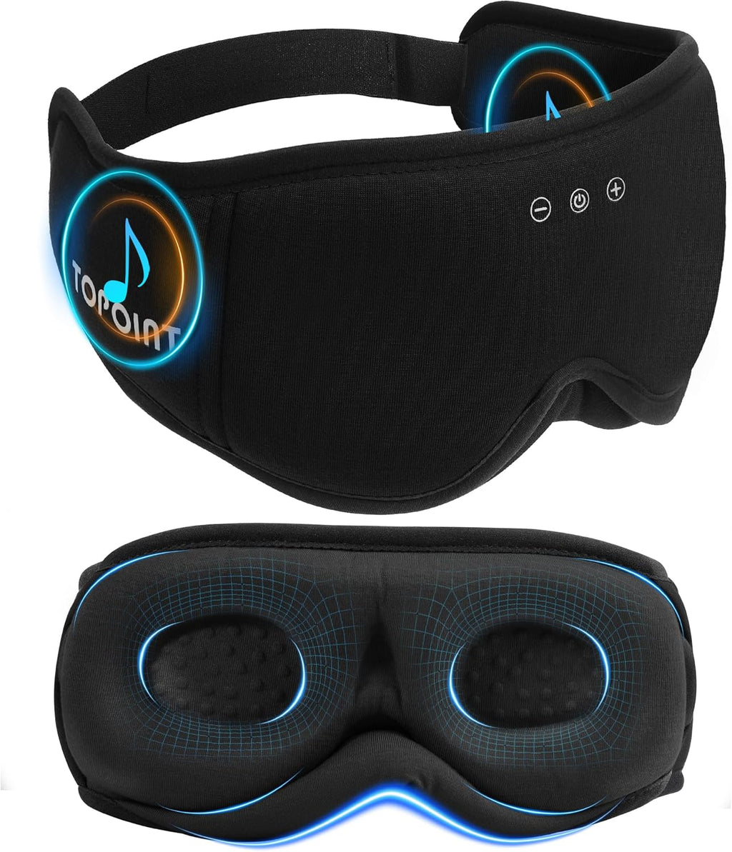 Sleep Mask with Headphones Bluetooth 5.4  TOPOINT 3D Eye Mask Blackout with Soft Bamboo Cotton for Side Sleepers Women Men  Sleep Headphones Earphones HD Speaker Microphone for Travel Meditation Gift