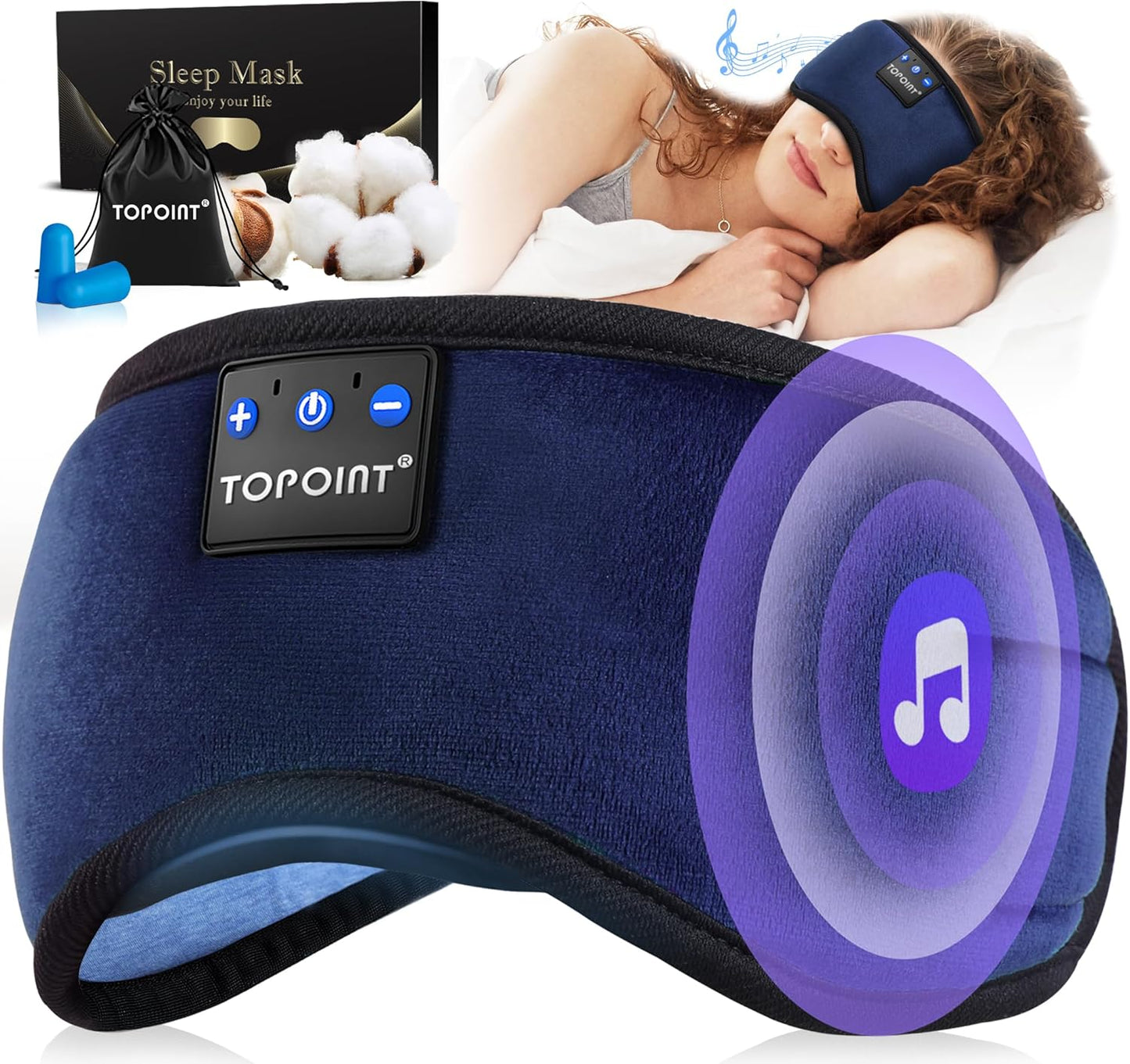 TOPOINT Sleep Headphones  Sleeping Headphones Bluetooth Sleep Mask with Bluetooth Headphones  Aid Sleep Light Blackout Sleeping Eye Mask Headphones for Sleeping Side Sleepers Men Women Girls